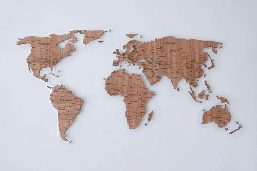 Карта Мира из МДФ с натуральным шпоном дуба