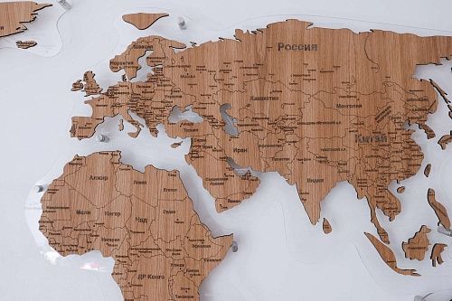 Карта Мира из МДФ с натуральным шпоном дуба